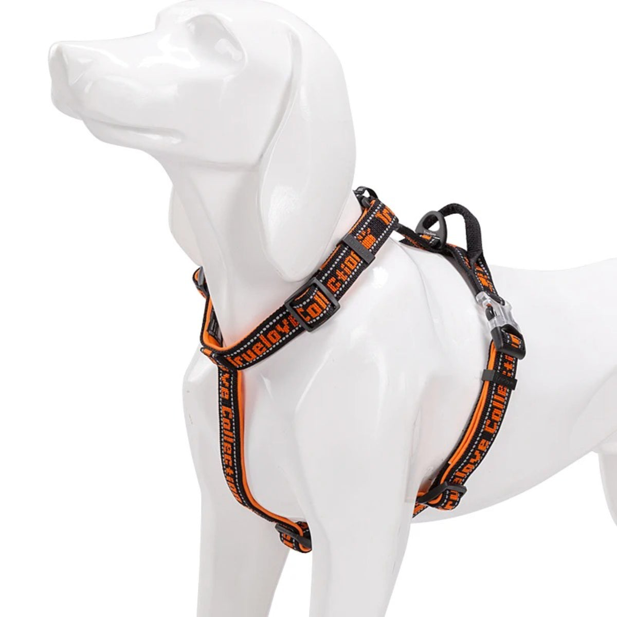 No Pull Hundegeschirr mit reflektierenden Elementen in Schwarz-Orange
